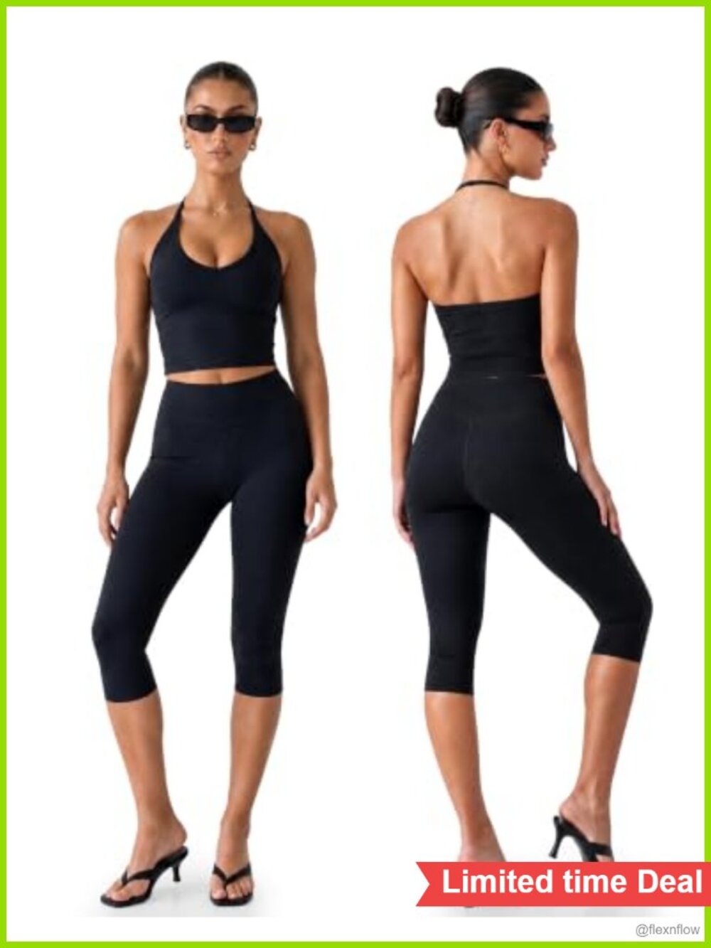 Women's 2 Piece Workout Set Padded Halter Crop Top & High Waist Capri Leggings
